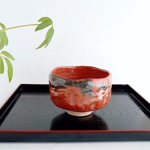 Vintage Raku Yaki Matcha Tea Bowl – 7th Generation Wafū Kiln – Handmade Japanese Chawan – Rustic Wabi-Sabi Aesthetic