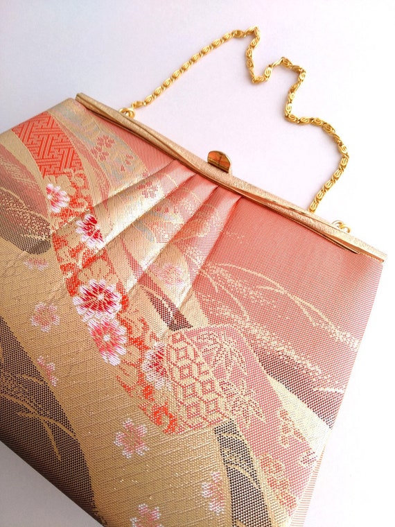 Vintage Japanese Brocade Bag, Orange Brown Kimono… - image 4
