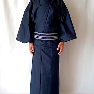 Vintage Oshima Tsumugi Kimono for Men – Indigo Blue Silk Kimono Robe – Japanese Traditional Clothing –  Samurai Loungewear Size L