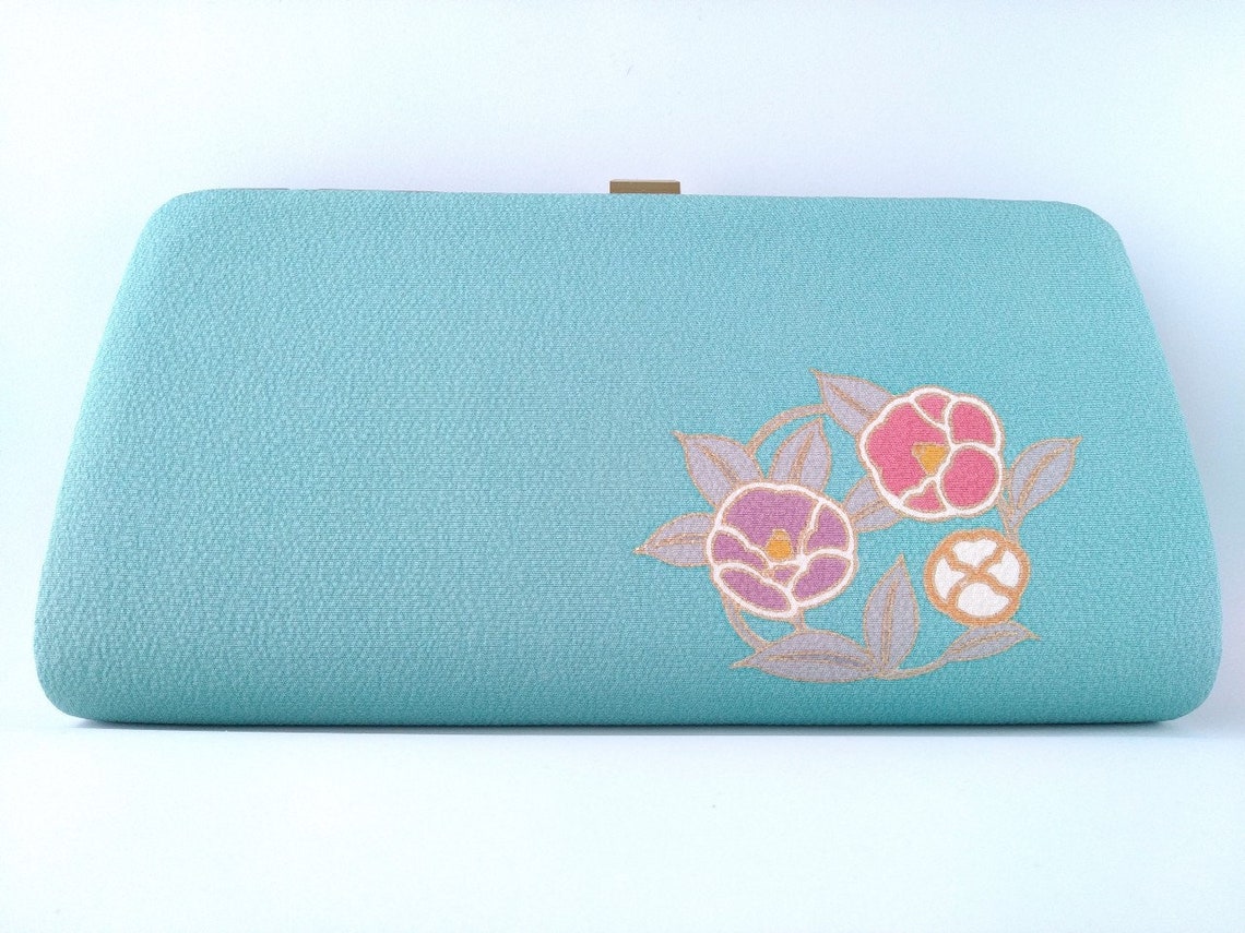 Vintage Japanese Kimono Bag Aqua Blue Floral Silk Purse Etsy