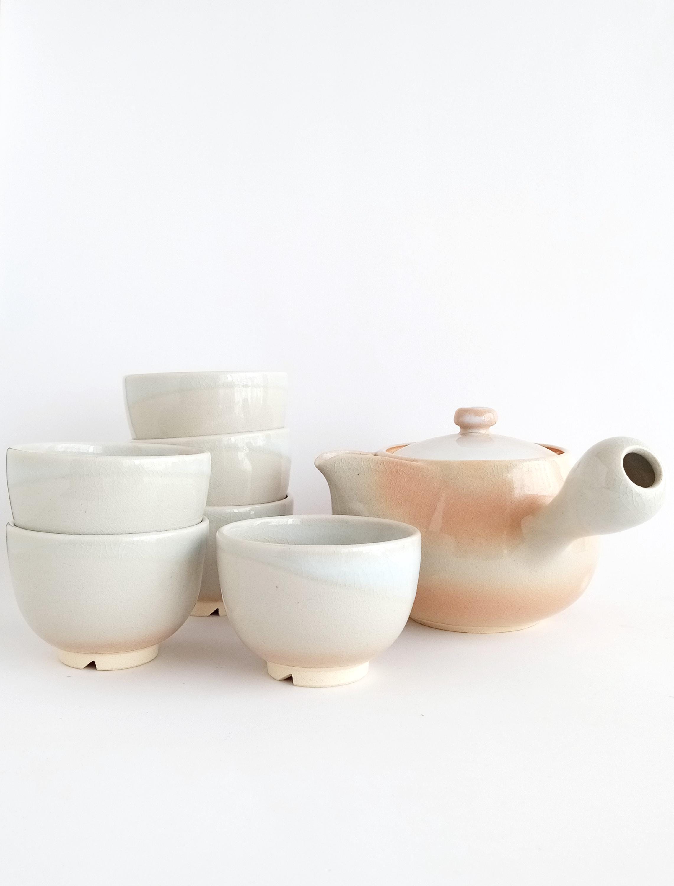 ヴィンテージ萩焼茶器セット: 手作り急須 6 カップ - 鳴滝焼 - 日本の