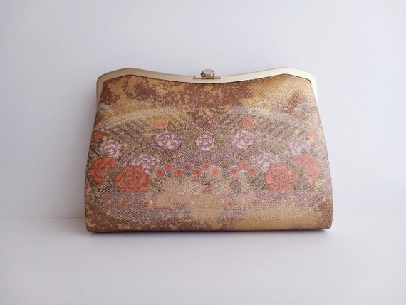 Vintage Kimono Bag, Brown Gold Brocade Bag, Broca… - image 3