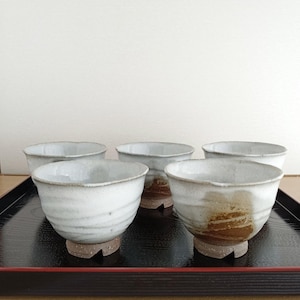 Vintage Hagi Yaki Tea Set: Handmade Japanese Yunomi Cups, Wabi Sabi Pottery