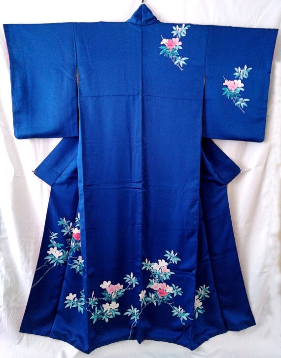 Vintage Blue Tsukesage Kimono Floral Silk Kimono Robe - Etsy