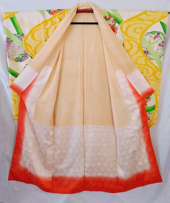 SALE - Vintage Furisode Yellow Kimono Robe with C… - image 10