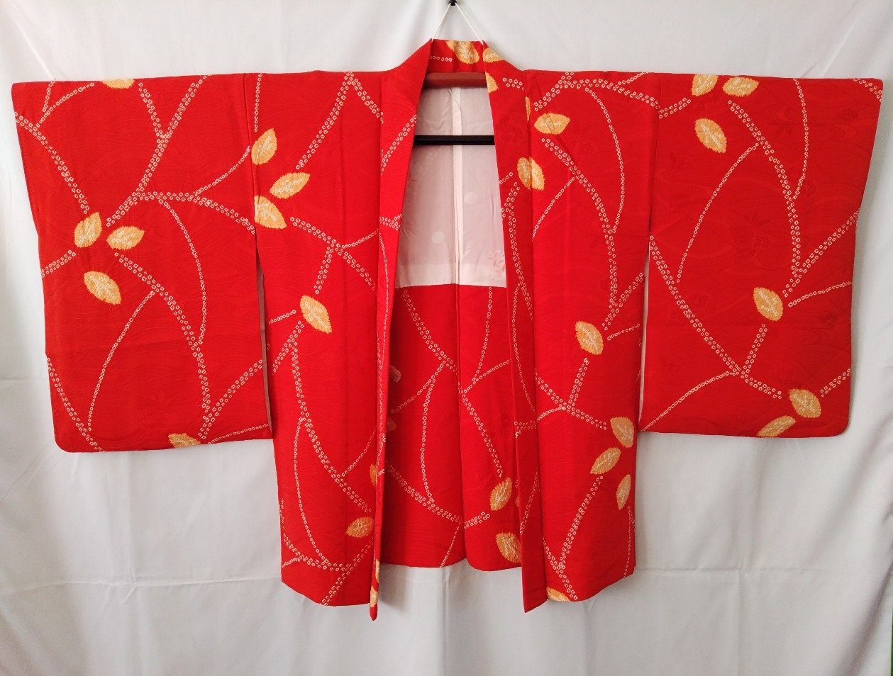 Red Shibori Silk Haori Kimono Jacket With Leaf Pattern - Etsy