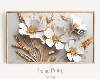 Samsung Frame TV Art, White Flowers and Wheat, WildFlower Meadow, Art For Frame Tv, Digital Download Frame TV Art | TV33