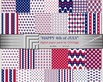 4th of July Digital Paper Pack INSTANT DOWNLOAD Printable Scrapbook Clipart DIY Background Patriotic Patterns Gift Wrapping Unique Shop Tags