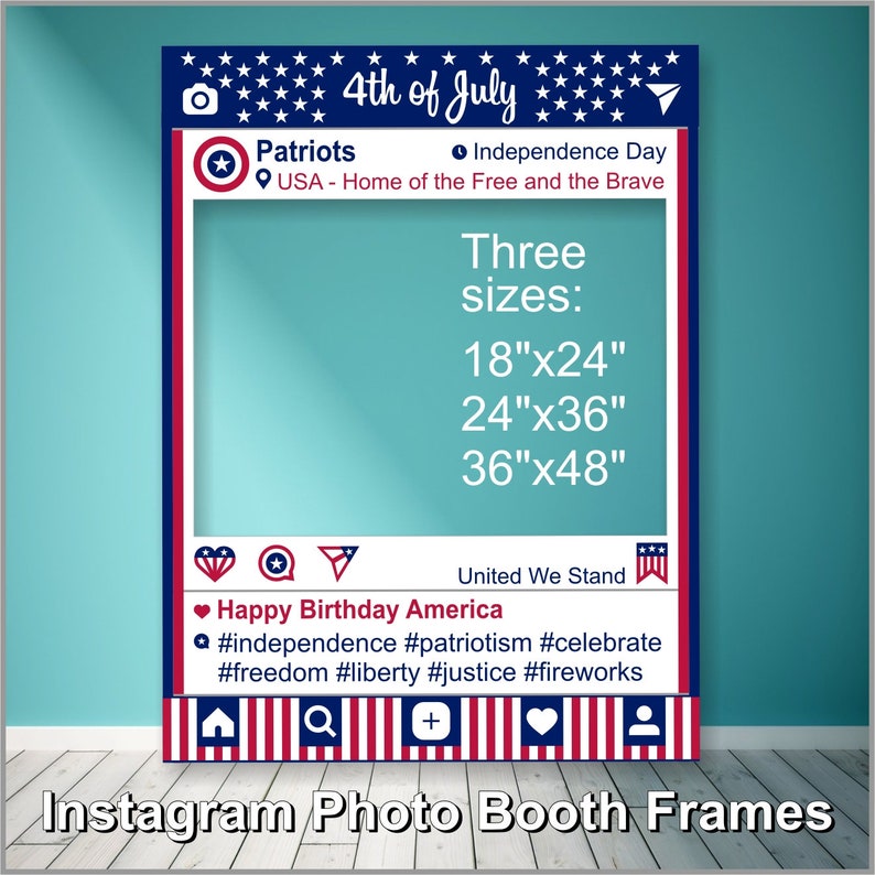 Instagram 4th of July Photo Booth Frame Printable Independence Day Patriotic Props Fourth of July INSTANT DOWNLOAD Social Media Party Decor image 1