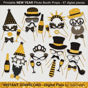 New Year Photo Booth Props Printable INSTANT DOWNLOAD Christmas Printable Props Digital File Wedding Party Decor