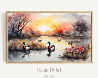 Samsung Frame TV Art, Ducks on the lake Digital Tv Art, TV Wall Art, Digital Download