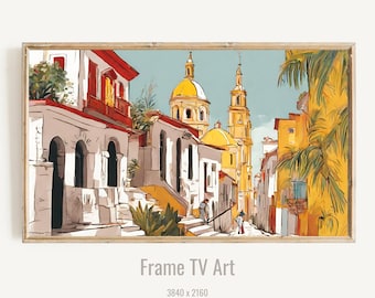 Samsung Frame TV Art, Digital Illustration of an old Mexican city, TV Wall Art, Digital Download