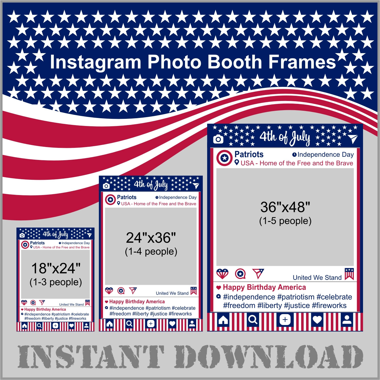 Instagram 4th of July Photo Booth Frame Printable Independence - Etsy