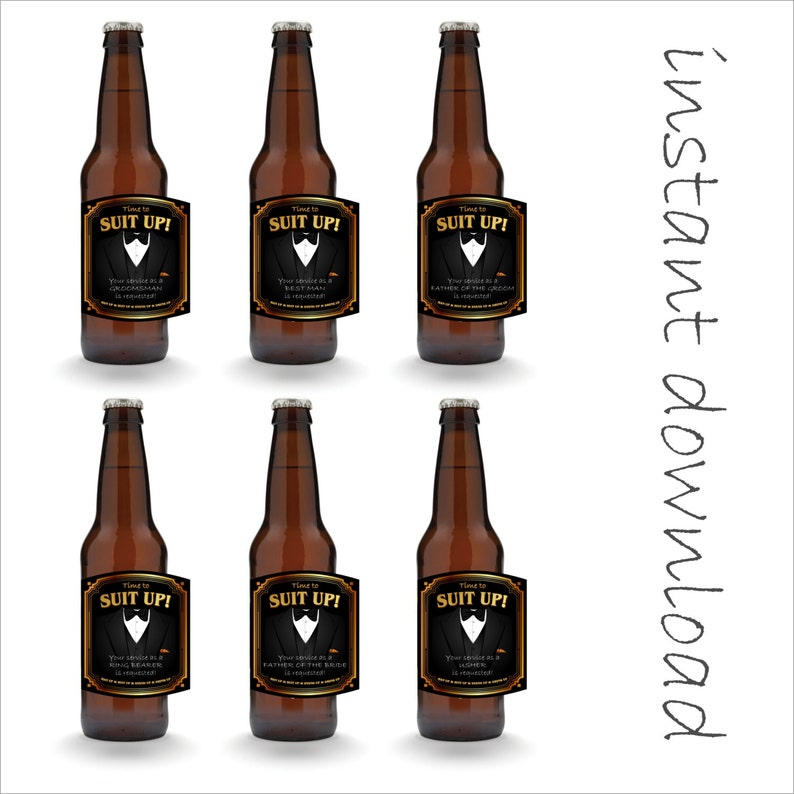 instant download diy printable beer labels suit up groomsman etsy
