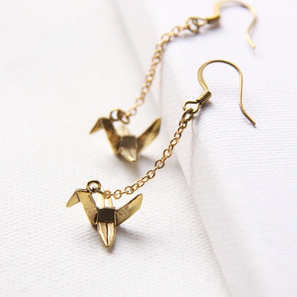 Charm Origami Bird Earrings,Woodland Origami Bird Earrings,Animal Origami Bird Earrings,Everyday Earrings Jewelry,Gold Bird Earrings