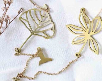 Nature leaves Necklace / Golden Leaves Charm / Brass Leves Necklace / Linen Jewelry / Everyday Necklace