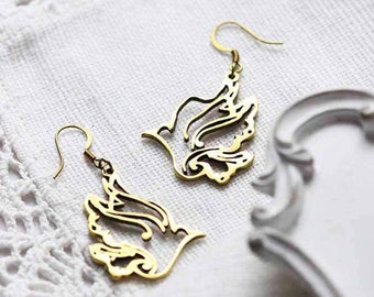 Bird Wire Earring Original design and made by Linen jewelry / Wire Earring  / Everyday Earring / Boho style