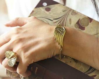 Charm Brid Wing Bracelet,Bird Wing Bracelet,Everyday Jewelry,Angle Wing Bracelet,Sweet Wing Bracelet,Layering Wing Bracelet,Texture Bracelet