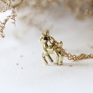 small deer necklace,fawn deer pendant,gold fawn necklace,standing fawn necklace,gold fawn jewellry,gold fawn pendant,charm fawn necklace image 1