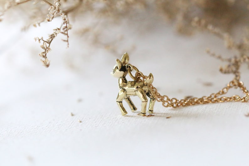 small deer necklace,fawn deer pendant,gold fawn necklace,standing fawn necklace,gold fawn jewellry,gold fawn pendant,charm fawn necklace image 1