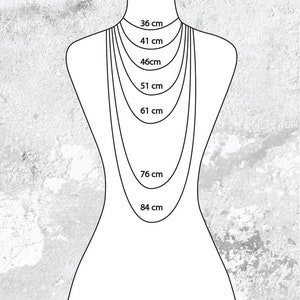 K&ouml;nnte beinhalten: Diagramm mit verschiedenen Kettenl&auml;ngen in Zentimetern, von 36 cm bis 84 cm.