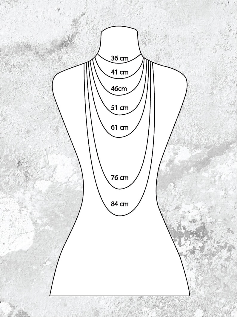 K&ouml;nnte beinhalten: Diagramm mit verschiedenen Kettenl&auml;ngen in Zentimetern, von 36 cm bis 84 cm.