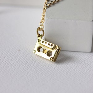 small cassette tape necklace,gold charm cassette tape pendant,tiny cassette tape jewellry,cassette chain pendant,cassette chain necklace