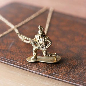 Toy Soldier Necklace / Golden Soldier Charm / Linen Jewelry / Everyday Jewelry