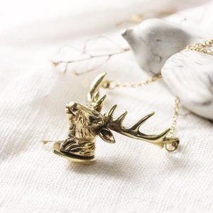 Golden Antler Necklace,Charm Deer Necklace,Golden Antler Pendant,Everyday Jewelry,Animal Necklace,Layering Reindeer Necklace,Deer Pendant