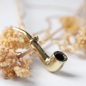 Golden Pipe Charm Necklace / Linen Jewelry / Everyday Necklace / Pipe Charm / Pipe Necklace
