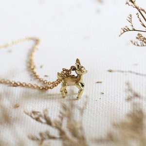 small deer necklace,fawn deer pendant,gold fawn necklace,standing fawn necklace,gold fawn jewellry,gold fawn pendant,charm fawn necklace image 3