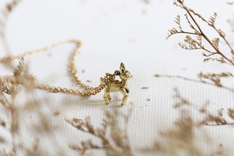 small deer necklace,fawn deer pendant,gold fawn necklace,standing fawn necklace,gold fawn jewellry,gold fawn pendant,charm fawn necklace image 3