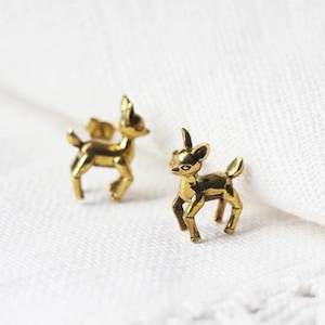Baby deer Stud earring  / Deer stud earring / brass deer earring / Linen Jewelry / Everyday earring