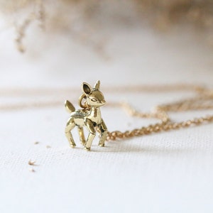 small deer necklace,fawn deer pendant,gold fawn necklace,standing fawn necklace,gold fawn jewellry,gold fawn pendant,charm fawn necklace image 2