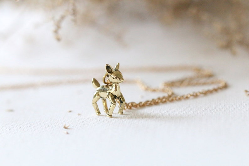 small deer necklace,fawn deer pendant,gold fawn necklace,standing fawn necklace,gold fawn jewellry,gold fawn pendant,charm fawn necklace image 2