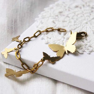 Brass Butterflies / Golden Butterflies / Linen Jewelry / Everyday Jewelry / Chain Bracelet