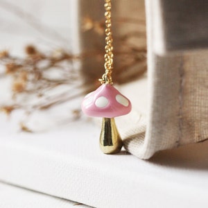 Tiny Pink Mushroom Necklace,Charm Pink Necklace,Mario Mushroom Pendant,Everyday Necklace,Pink Mario Mushroom Necklace,Sweet Mushroom Pendant