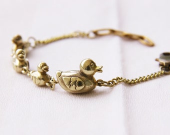 Bracelet Charm Duck Line, Bracelet Mignon Animal Duck Line, Bracelet Gold Duck Line, Bracelet Ducklings Line, Bracelet Bijoux De Tous les Jours