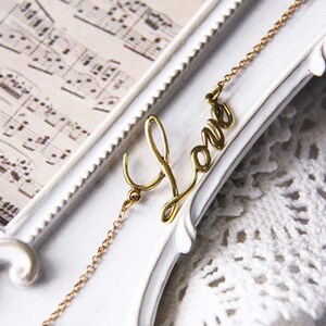 Love Brass Bracelet Original made and design by Linen Jwelry / Everyday Jewelry / Gold Brass Love Chain Bracelet