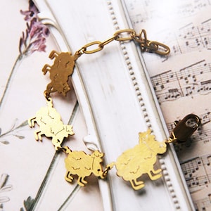 Running Sheep Bracelet Original made and design by Linen Jewelry / Brass Bracelet / creative jewelry and unique design