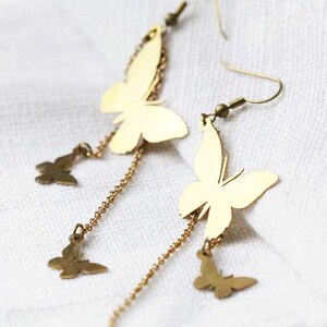 Brass butterflies wire earrings / Linen Jewelry / Everyday Earrings