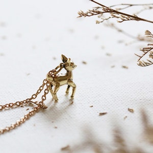 small deer necklace,fawn deer pendant,gold fawn necklace,standing fawn necklace,gold fawn jewellry,gold fawn pendant,charm fawn necklace image 4