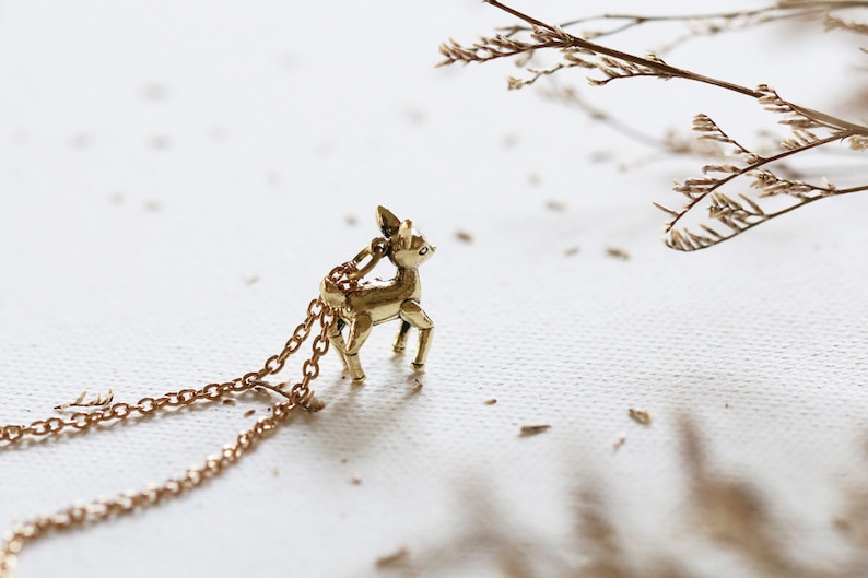 small deer necklace,fawn deer pendant,gold fawn necklace,standing fawn necklace,gold fawn jewellry,gold fawn pendant,charm fawn necklace image 4