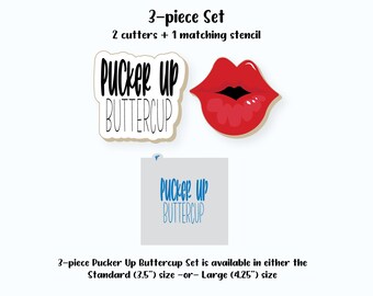 Valentines Cookie Cutters | Pucker Up Cutter Set | Pucker Lips Cookie Cutter | Plaque Cookie Cutter | Valentines Day Cookie Cutter | Frosted