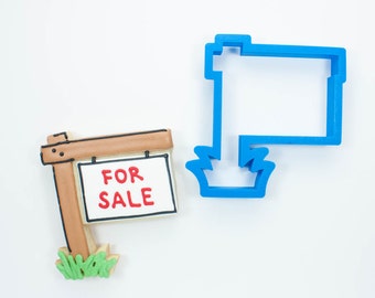 Real Estate Sign Cookie Cutter | For Sale Sign Cookie Cutter | House Cookie Cutter | Real Estate Cookies | For Sale Cookies | Frosted Cutter