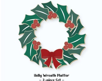 Christmas Cookie Cutters | Christmas Wreath Platter | Holly Leaf, Holly Berries, Bow