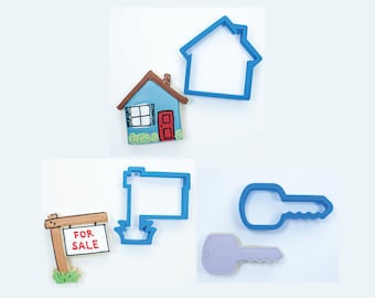 Real Estate Cookie Cutter Set - Real Estate Sign, House, and Key Cookie Cutters | Housewarming, New Home, Moving