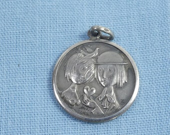 Sterlingsilber Vintage Französisch Les Amoureux Peynet Liebhaber Anhänger Charm Raymond Peynet der Liebhaber Sammler Schmuck