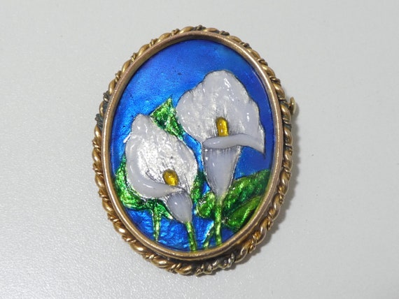 Vintage Antique Limoges Enamel Brooch Pin Plaque L