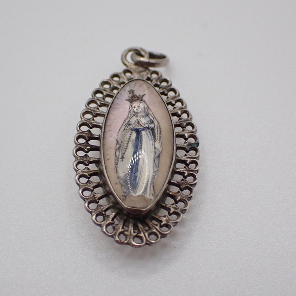 Reserve for Ana   Antique Pendant Sterling Silver Gilt Charm Religious Medallion Medal Saint Therese  N.D